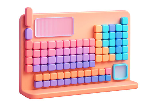 Periodic table model with colorful cube elements in pastel tones, isolated on white background, clean science concept with modern layout. Ai generative