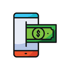 Smartphone with a dollar bill emerging from screen