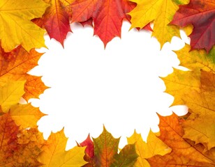 Colorful autumn leaves frame a blank white space, radiating warmth and autumnal hues, perfect for text or design elements