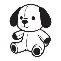 black and white silhouette of a stuffed dog vector on a white background