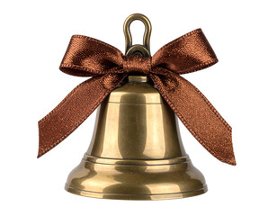 Brass bell with brown ribbon bow