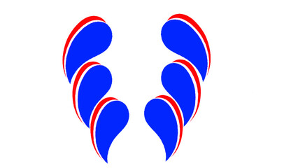 Abstract symmetrical design featuring blue and red shapes, creating a visually appealing and balanced composition