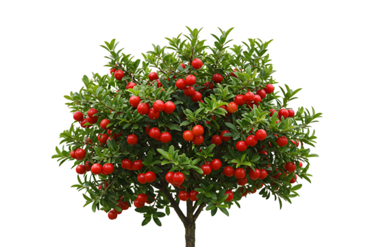 Apple tree with red apple isolated on transparent cutout background, cut out, png