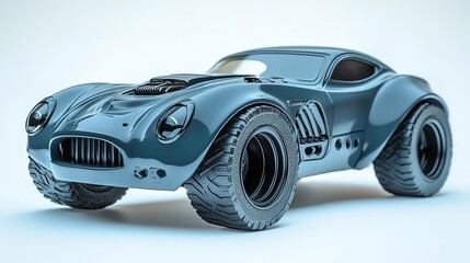 Futuristic, sleek, dark-blue sports car