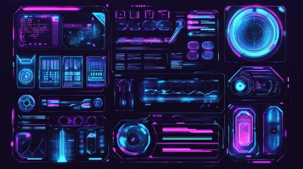 Futuristic dashboard with glowing panels