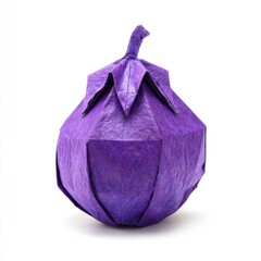 Naklejka premium Deep Purple Origami Eggplant on White Background