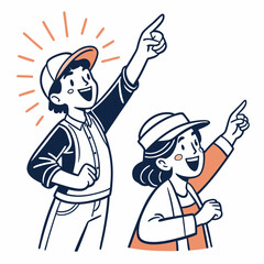 Happy characters pointing at you with inviting hand gesture. Smiling people choosing, recruiting, hiring, wanting with finger, indicating choice. Flat vector illustration isolated on white background