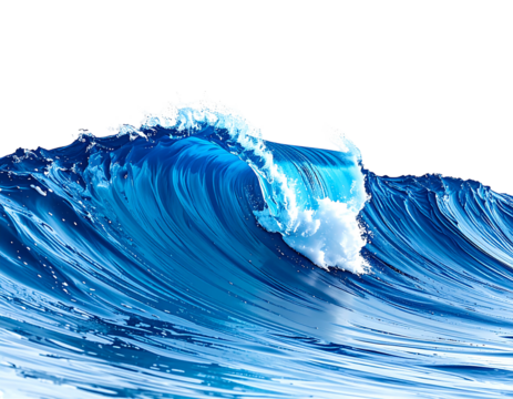 Powerful ocean wave, vibrant blue, foamy crest