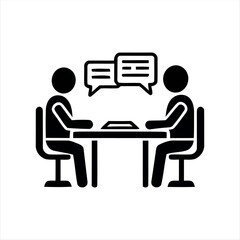 Black glyph meeting icon with white background. Minimalist vector illustration showing group discussion, ideal for teamwork, office, business presentations, and corporate collab