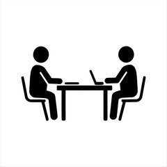 Black glyph meeting icon with white background. Minimalist vector illustration showing group discussion, ideal for teamwork, office, business presentations, and corporate collab