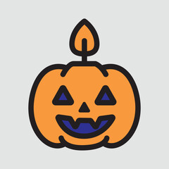 Halloween Pumpkin Candle Vector Art. A classic vector illustration of a glowing jack-o'-lantern with a burning candle inside, perfect for spooky Halloween designs