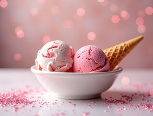 Sweet Summer Delight Two Scoops of Pink Ice Cream Cone