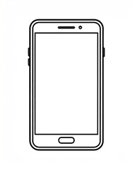 Isolated black outline of a modern smartphone with a blank white screen, depicted on a white background with rounded corners