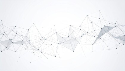 Abstract network of interconnected nodes and lines against a white background, creating a modern and technological aesthetic