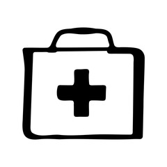 Obraz premium Doodle style black and white first aid kit vector illustration image