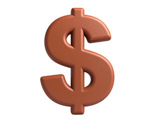 3D rendered copper-toned dollar sign