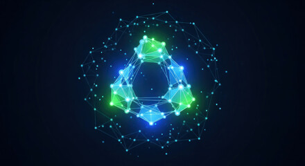 Obraz premium Abstract geometric design featuring a triangular shape made of glowing nodes and connections