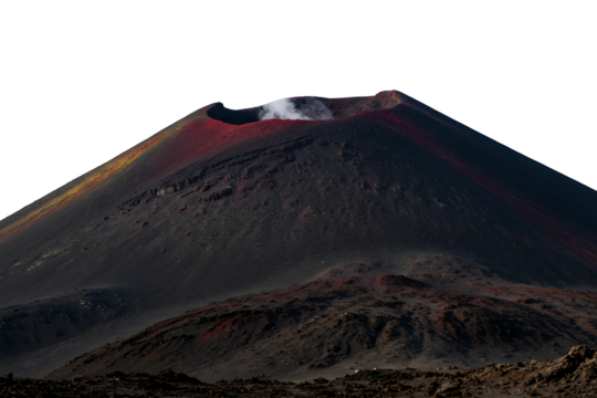 Volcano Crater With Smoke Emitting From The Top isolated on transparent cutout background, cut out, png