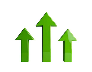 Three glossy, vibrant green arrows pointing upward against a black background