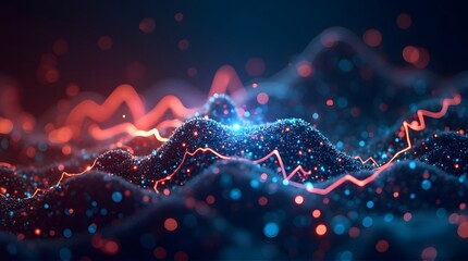 Dynamic Abstract Digital Waveform with Luminous Particles and Energy Lines