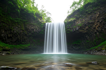 Peaceful Waterfall Surrounded by Lush Greenery in a Forest isolated on transparent cutout background, cut out, png