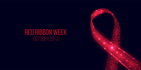 Red ribbon week concept. Banner with red ribbon awareness and text. Vector illustration.