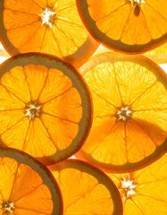 Close-up orange slices, sunlit