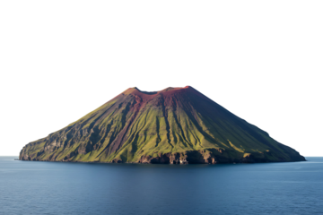 Volcano Island in the Ocean isolated on transparent cutout background, cut out, png