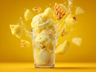 Pineapple ice cream in a clear cup pineapple