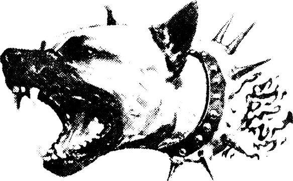 Aggressive dog illustration of a pitbull breed. Monochrome vector art with bold design elements in a detailed set.