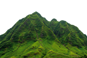 Tropical green mountain landscape with steep cliffs, isolated on transparent cutout background, cut out, png