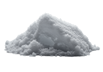 Pristine snow pile, deep impression revealing light-refracting ice crystals, compacted layers, velvety texture. Isolated on transparent studio background, soft shadow. Macro photography, dramatic