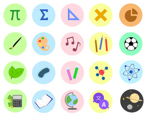 Circle icon set of school subject