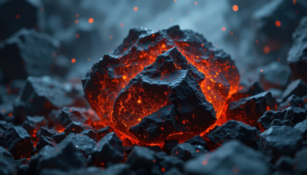 Explosive eruption of molten lava volcanic landscape digital art nighttime dramatic atmosphere