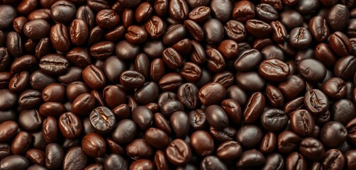 Obraz premium Dark, glistening roasted coffee beans close-up, background, coffee