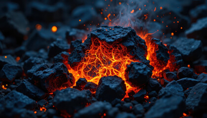 Volcanic eruption lava flow iceland nature photography night close-up fiery landscape
