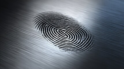 Striking fingerprint macro capturing unique identity and personal security on brushed metal surface