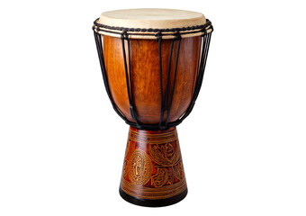 Djembe African drum. Traditional musical instrument, isolated on transparent or white background