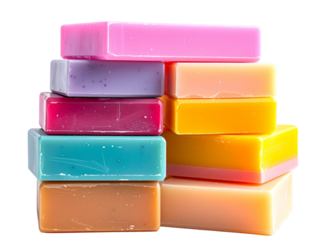  Stacked Colorful Soap Bars, Front View, Isolated on Transparent Background