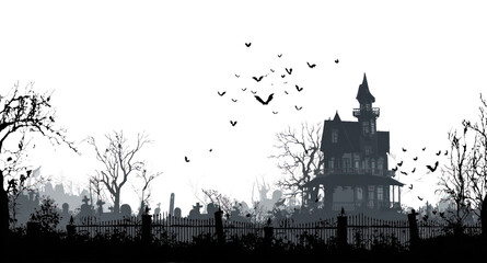 Obraz premium PNG Spooky haunted house with bats.