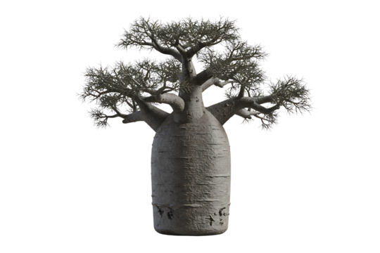 Majestic African Baobab Tree with Bare Branches isolated on transparent cutout background, cut out, png