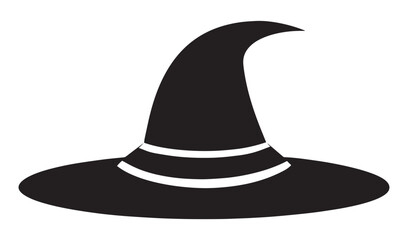 Black felt Halloween witch hat isolated on white is a fashion accessory with a classic retro style