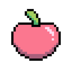 Red Pastel Apple, Pixel Art Icon, Isolated