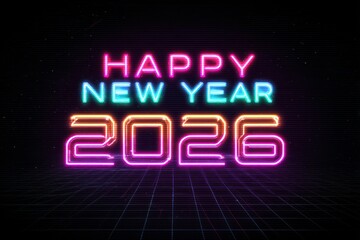 Happy new year neon glow vector art illustration 2026