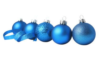 Blue Christmas Ornaments with Ribbon isolated on a transparent background