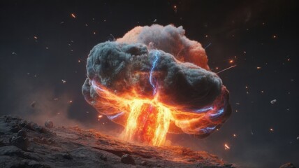 Cosmic explosion of a celestial body with fiery energy and debris