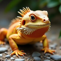 Close Up Of An Orange Iguana On Rocks