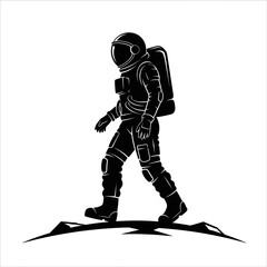 Obraz premium Female Astronaut Stepping onto Lunar Surface Black Vector Silhouette of Cosmic Discovery