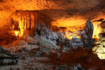 caves at the ha long bay in vietnam