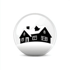 House in Snow Globe, minimalist silhouette style, representing winter holidays and home comfort with copy space